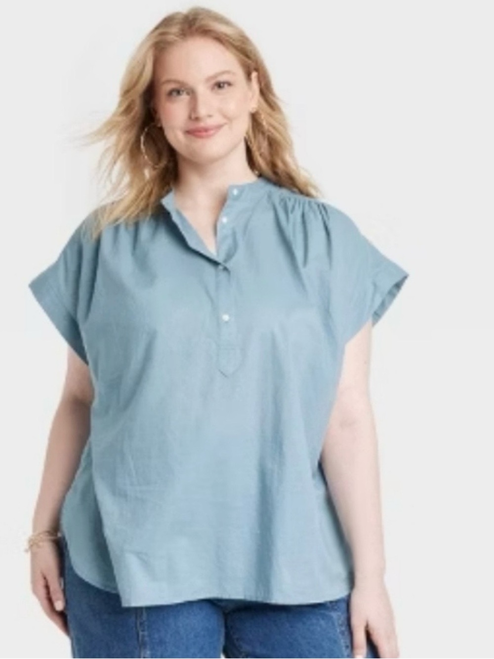 Universal Thread Light Blue Short Sleeve Button Front Blouse